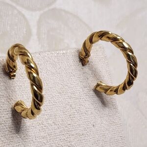 Vintage 80s Gold Plated Twisted Hoop Earrings